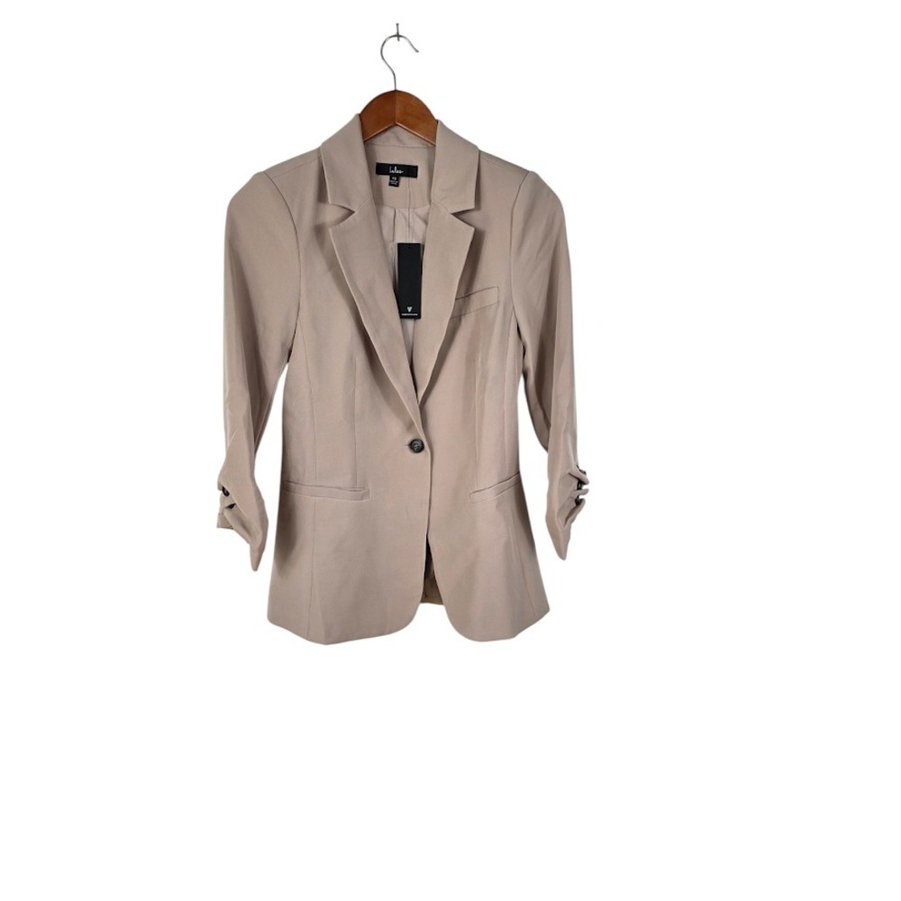 Lulus Blazer Women XS Beige Ruched 3/4 Sleeve Flaw Office Workwear NWT